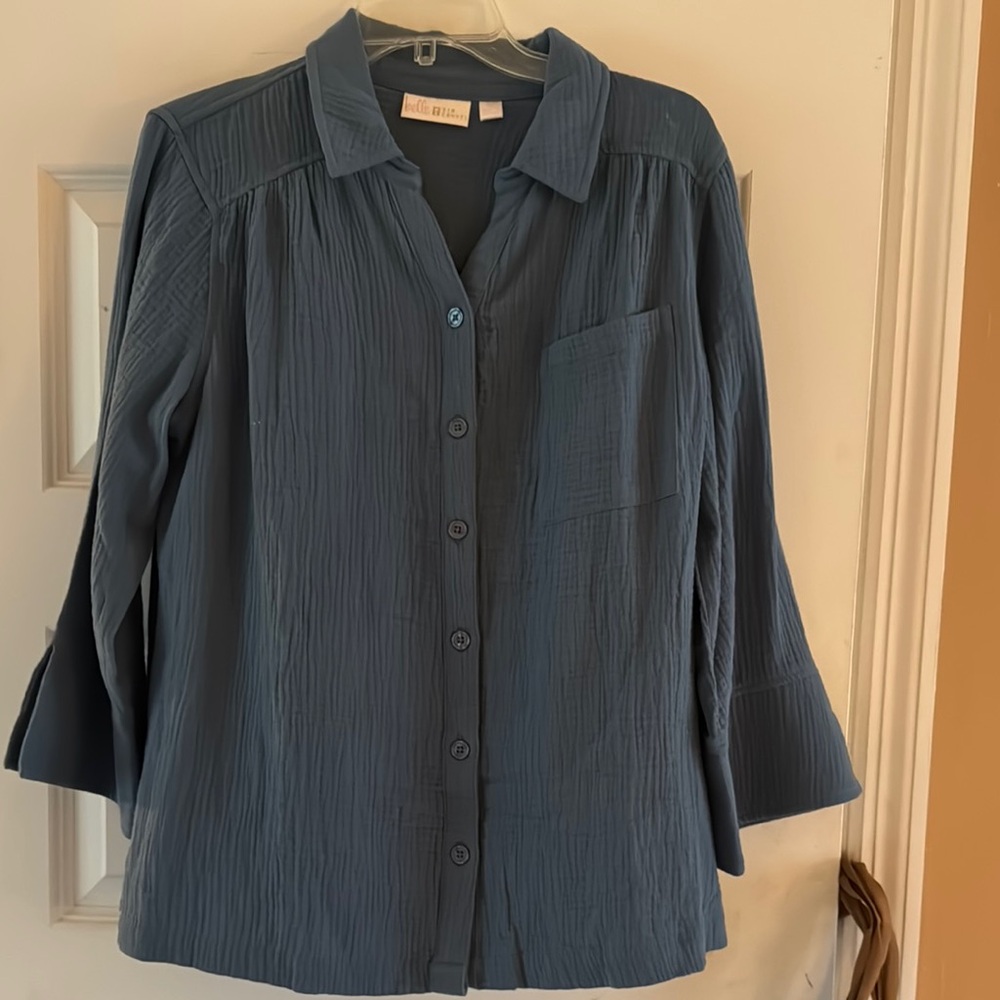 Belle by Kim Gravel Slate Blue Textured Button-Down Shirt